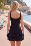 Fuchsia Square Neck Ruffled Short Tight Homecoming Dress