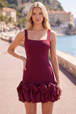 Fuchsia Square Neck Ruffled Short Tight Homecoming Dress