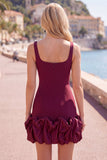 Fuchsia Square Neck Ruffled Short Tight Homecoming Dress
