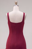 Fuchsia Square Neck Ruffled Short Tight Homecoming Dress