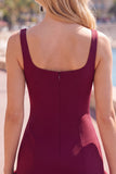 Fuchsia Square Neck Ruffled Short Tight Homecoming Dress