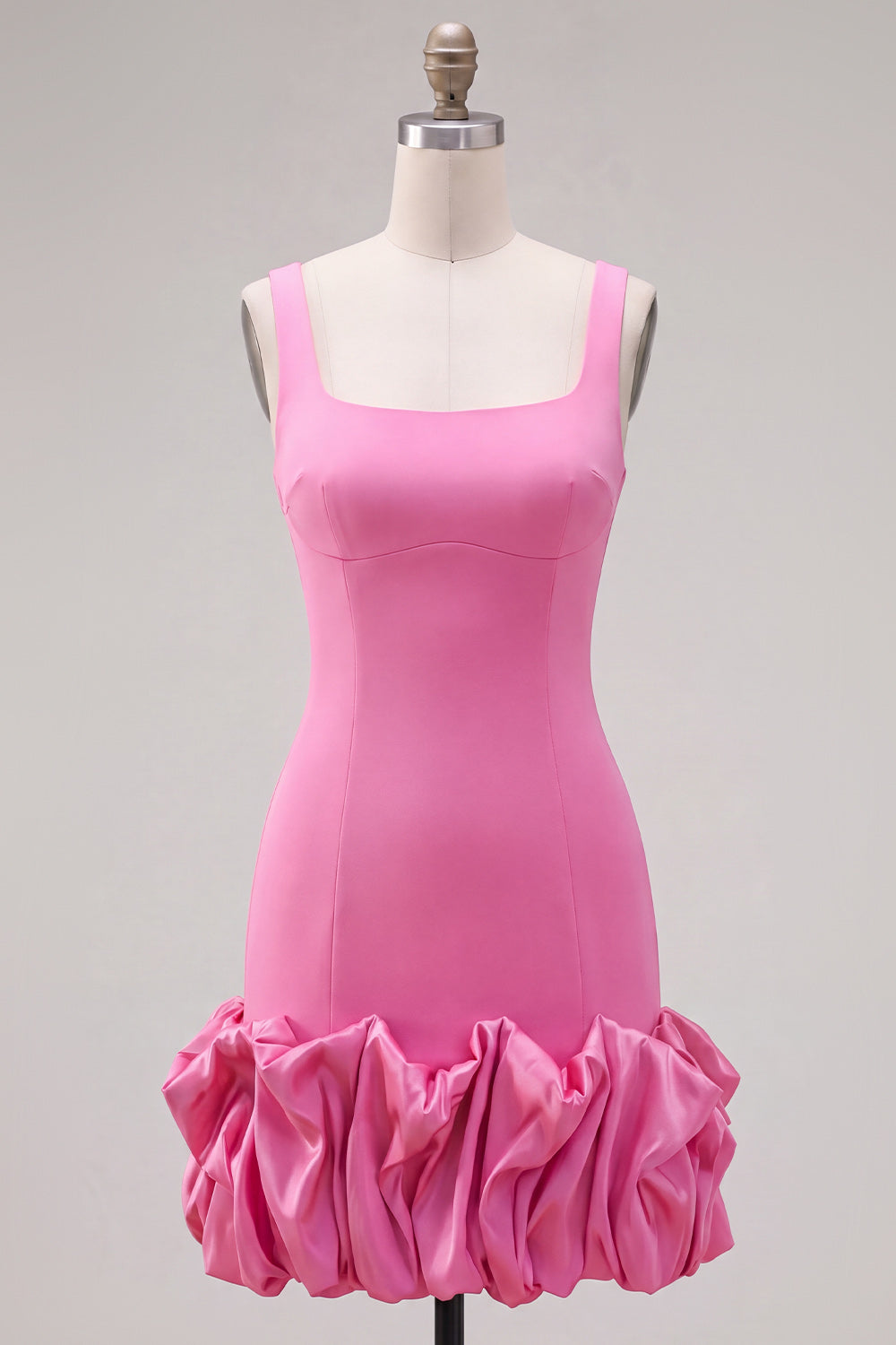 Fuchsia Square Neck Ruffled Short Tight Homecoming Dress