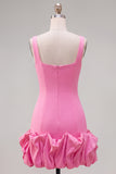Fuchsia Square Neck Ruffled Short Tight Homecoming Dress