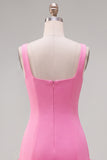 Fuchsia Square Neck Ruffled Short Tight Homecoming Dress
