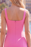 Fuchsia Square Neck Ruffled Short Tight Homecoming Dress
