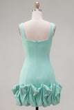 Fuchsia Square Neck Ruffled Short Tight Homecoming Dress