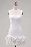 Fuchsia Square Neck Ruffled Short Tight Homecoming Dress