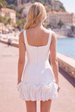 Fuchsia Square Neck Ruffled Short Tight Homecoming Dress