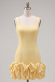 Fuchsia Square Neck Ruffled Short Tight Homecoming Dress