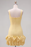 Fuchsia Square Neck Ruffled Short Tight Homecoming Dress