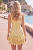 Fuchsia Square Neck Ruffled Short Tight Homecoming Dress