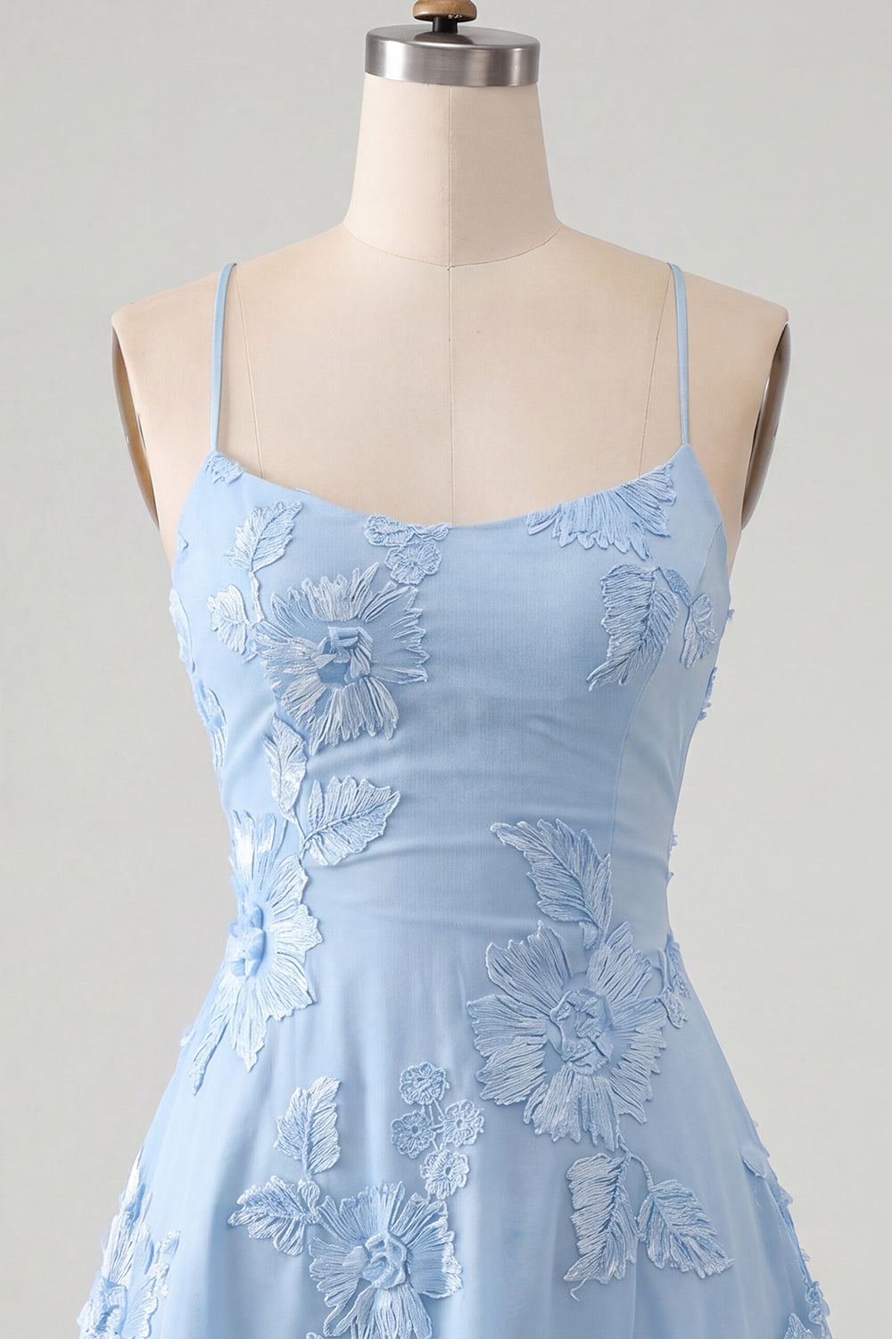 Blue A-Line Spaghetti Straps Floral Short Homecoming Dress