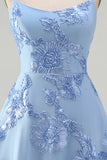 Blue A-Line Spaghetti Straps Floral Short Homecoming Dress