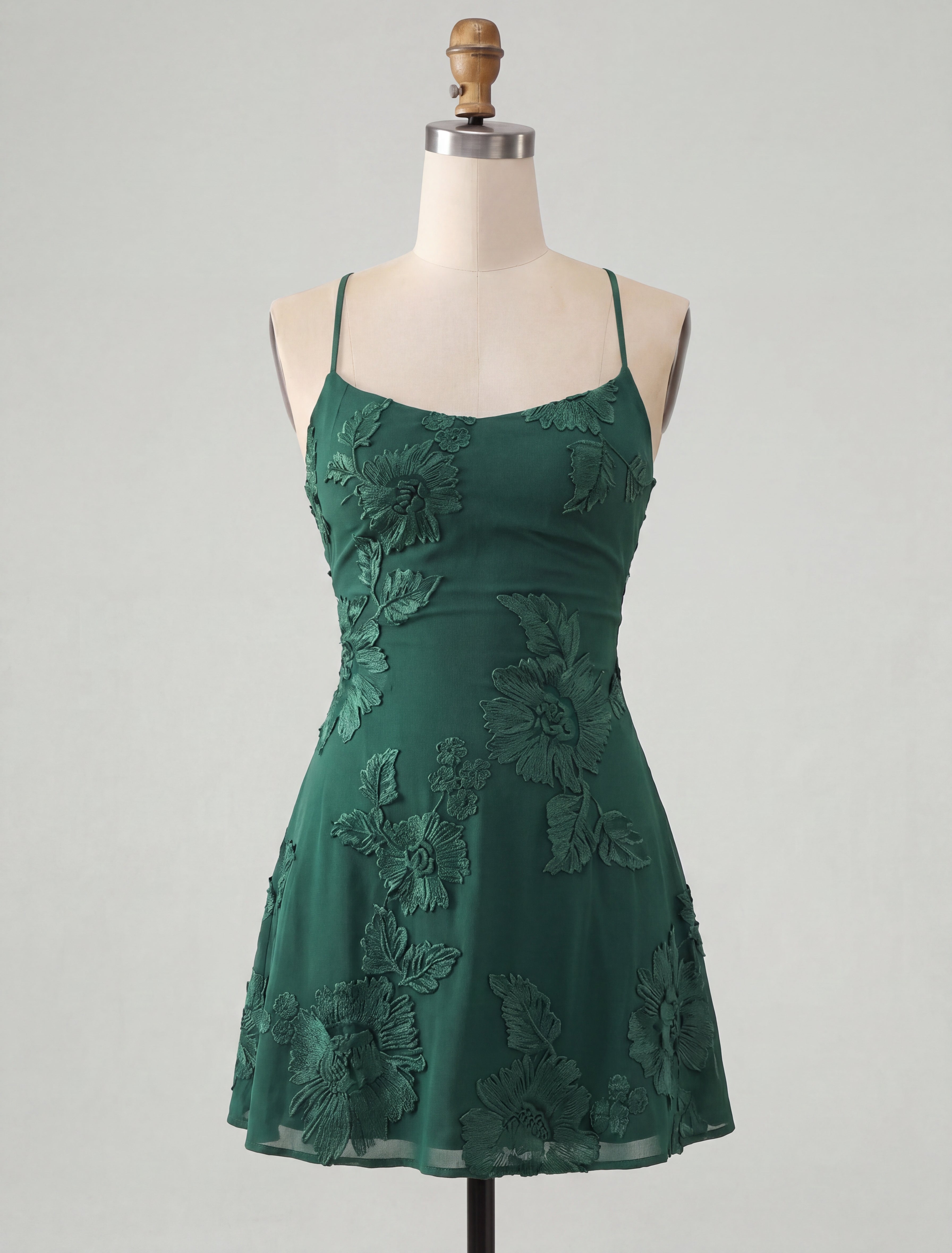 Blue A-Line Spaghetti Straps Floral Short Homecoming Dress