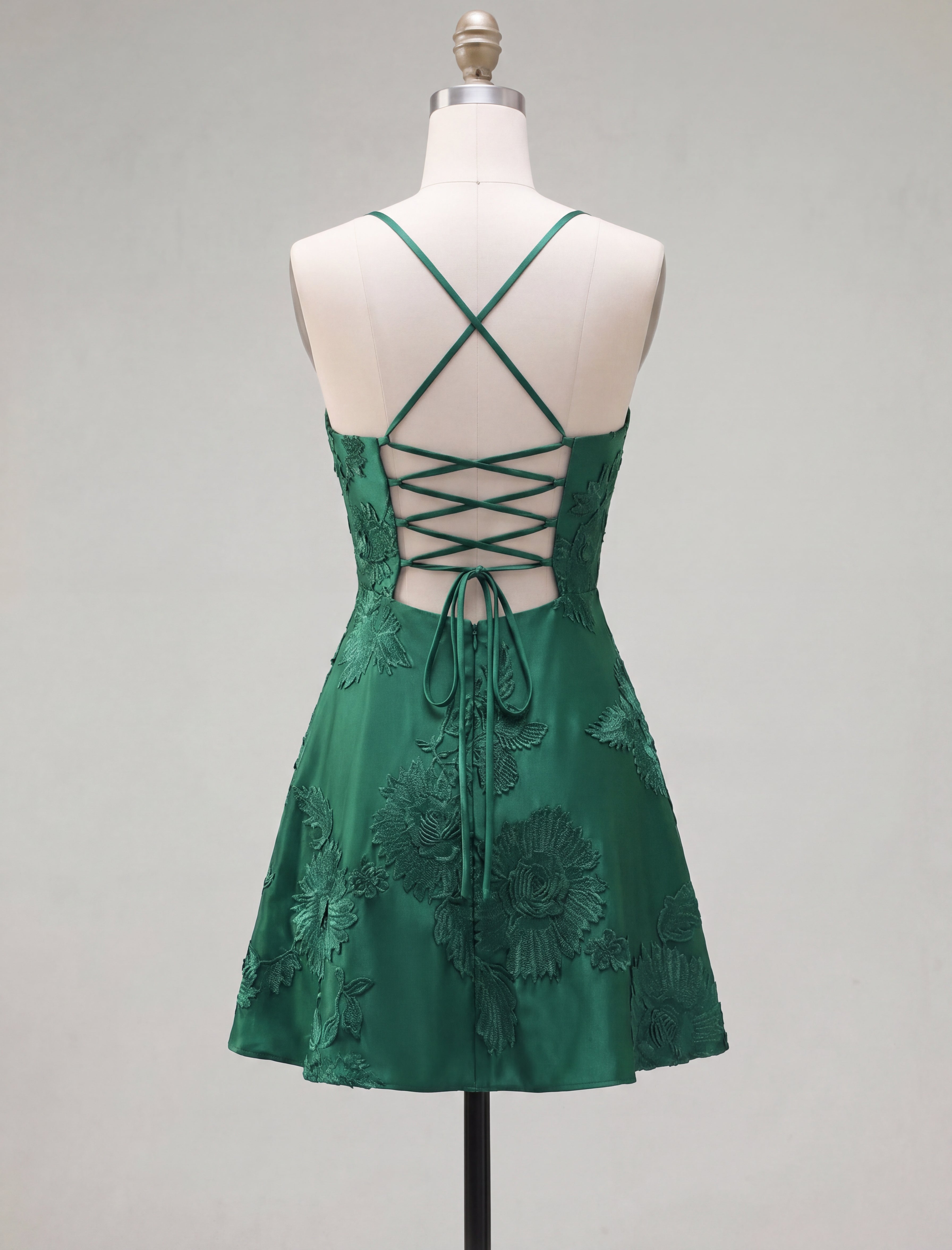 Blue A-Line Spaghetti Straps Floral Short Homecoming Dress