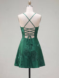 Blue A-Line Spaghetti Straps Floral Short Homecoming Dress