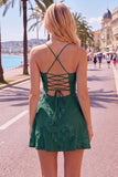 Blue A-Line Spaghetti Straps Floral Short Homecoming Dress