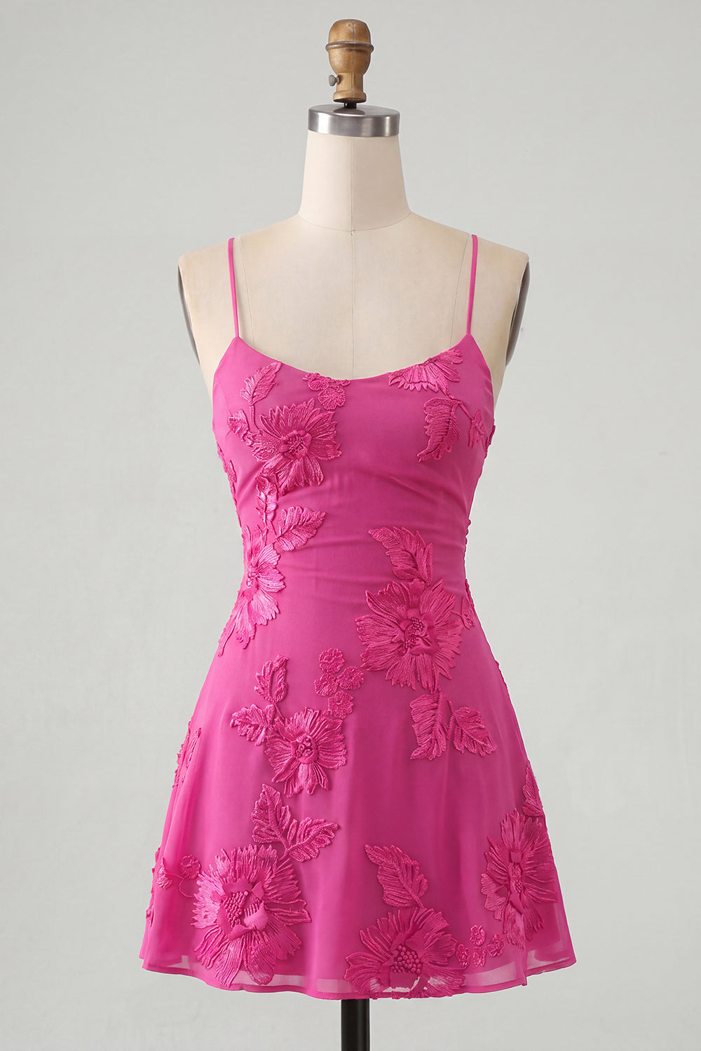 Blue A-Line Spaghetti Straps Floral Short Homecoming Dress
