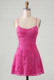 Blue A-Line Spaghetti Straps Floral Short Homecoming Dress