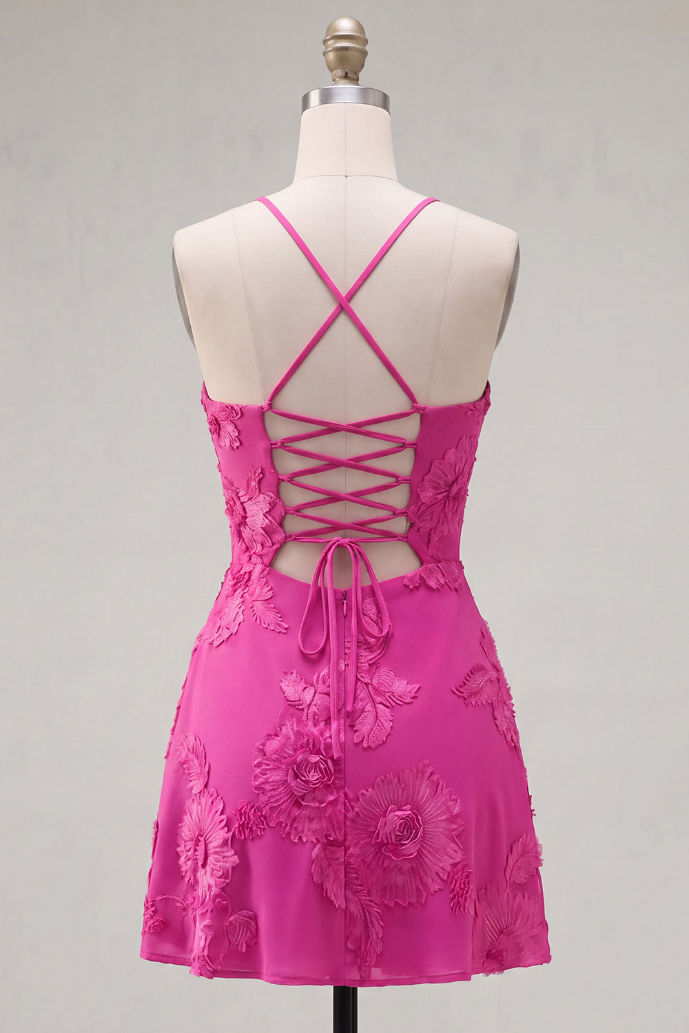 Blue A-Line Spaghetti Straps Floral Short Homecoming Dress