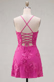 Blue A-Line Spaghetti Straps Floral Short Homecoming Dress