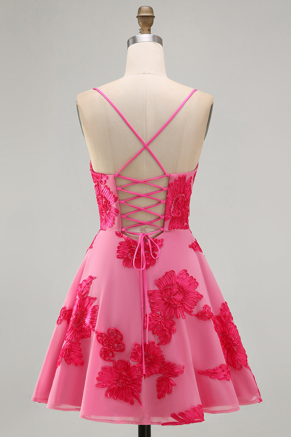 Blue A-Line Spaghetti Straps Floral Short Homecoming Dress