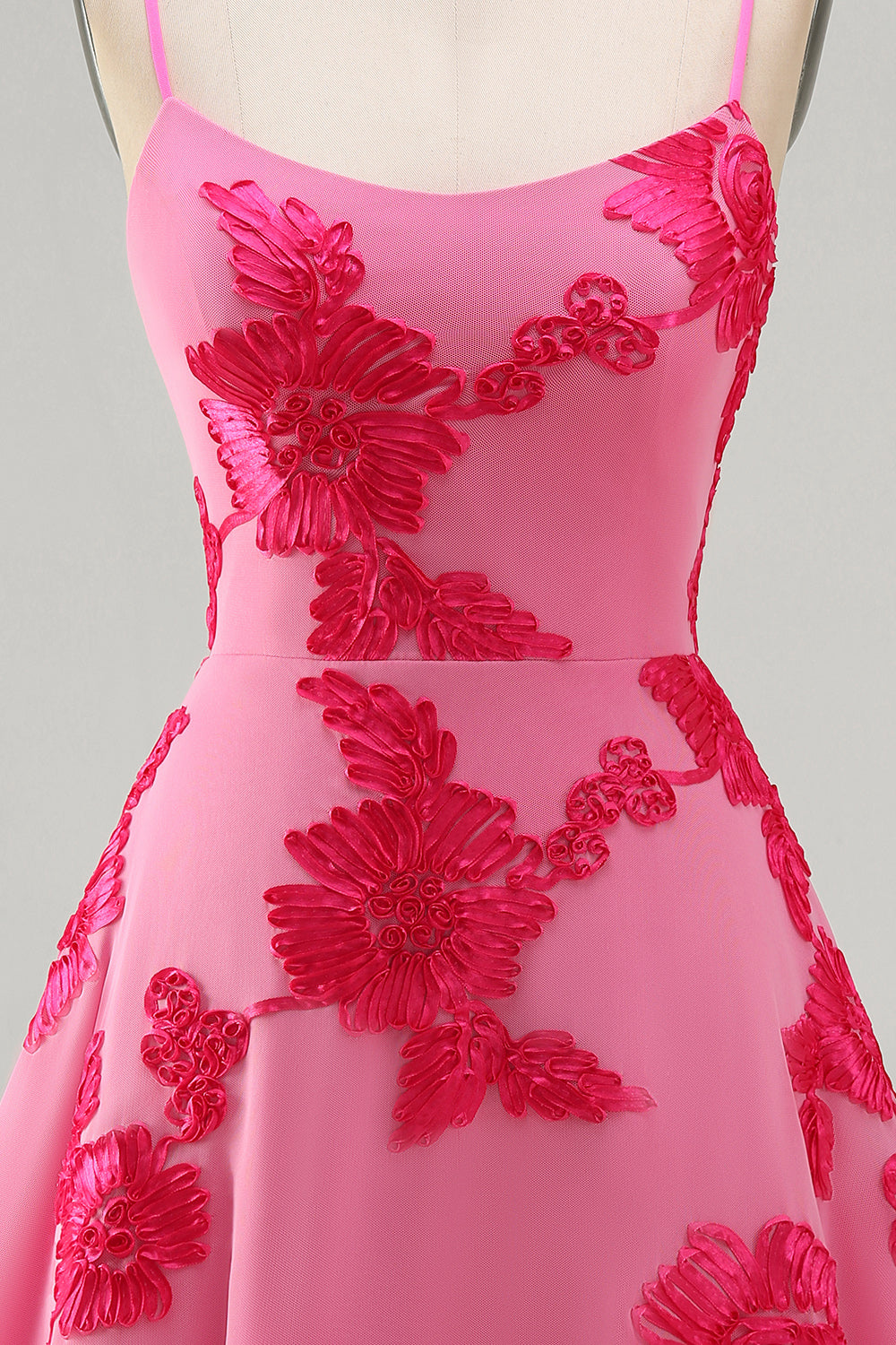 Blue A-Line Spaghetti Straps Floral Short Homecoming Dress