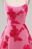 Blue A-Line Spaghetti Straps Floral Short Homecoming Dress