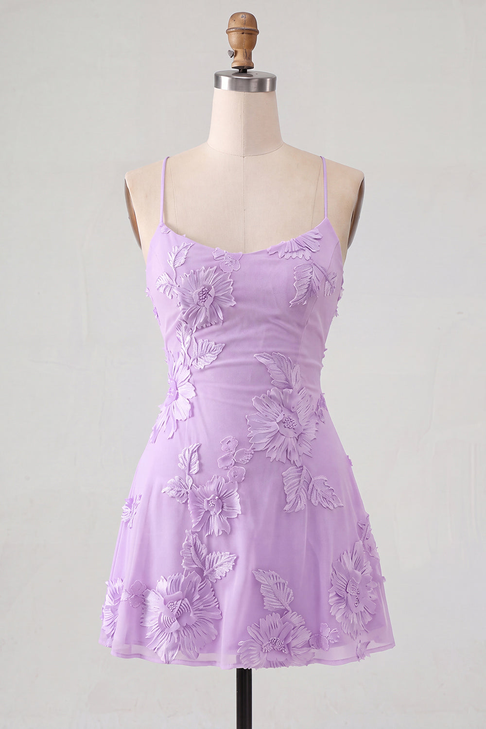 Blue A-Line Spaghetti Straps Floral Short Homecoming Dress