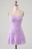 Blue A-Line Spaghetti Straps Floral Short Homecoming Dress