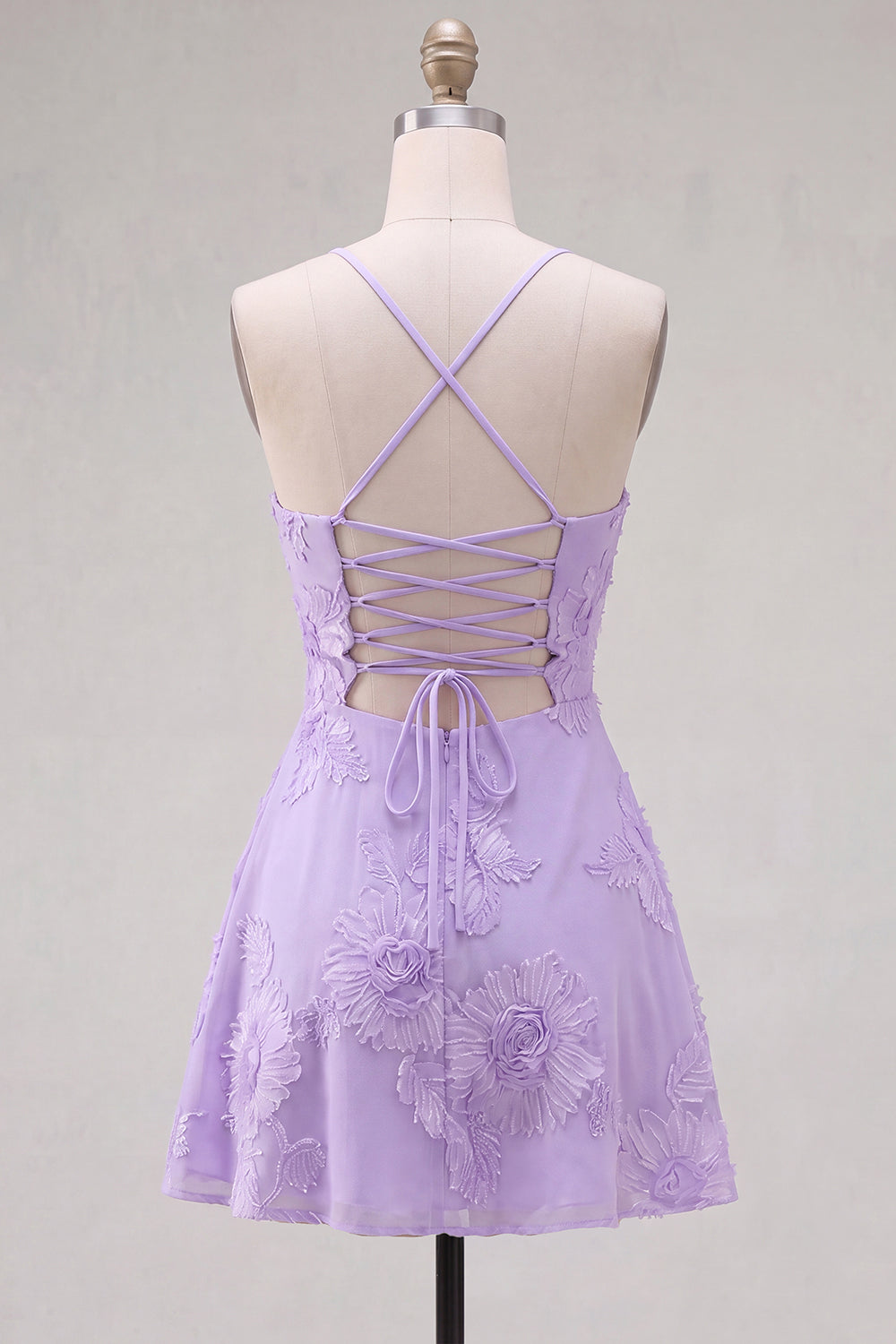 Blue A-Line Spaghetti Straps Floral Short Homecoming Dress