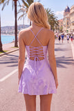 Blue A-Line Spaghetti Straps Floral Short Homecoming Dress