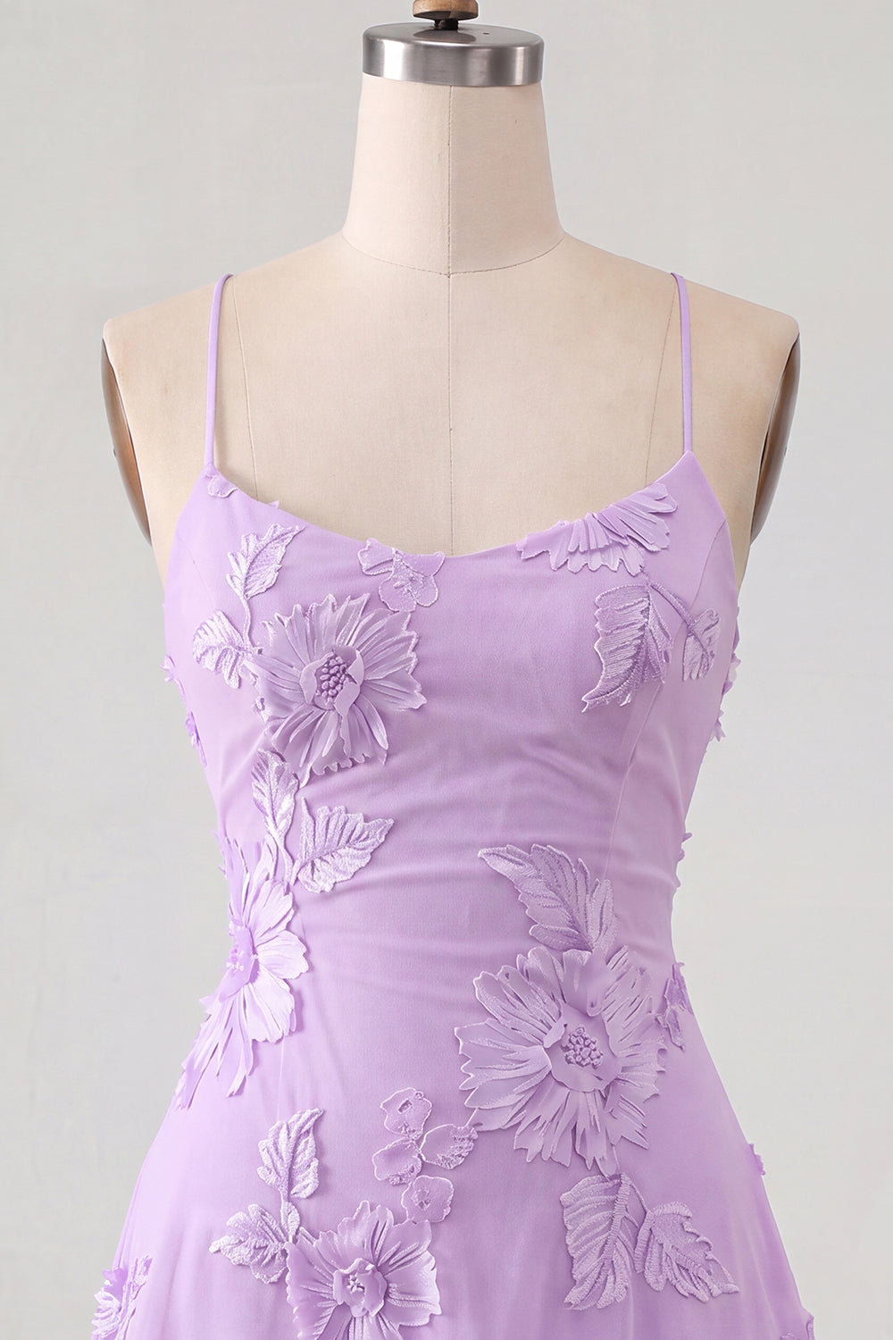 Blue A-Line Spaghetti Straps Floral Short Homecoming Dress