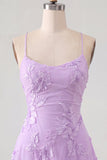 Blue A-Line Spaghetti Straps Floral Short Homecoming Dress