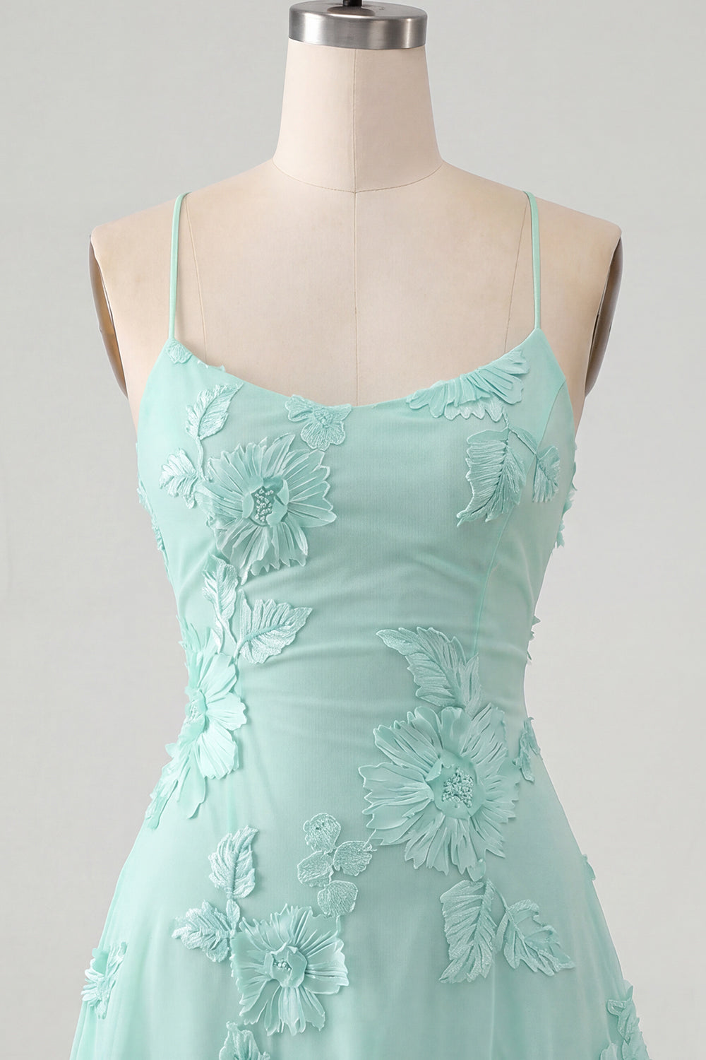 Blue A-Line Spaghetti Straps Floral Short Homecoming Dress