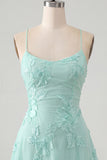Blue A-Line Spaghetti Straps Floral Short Homecoming Dress