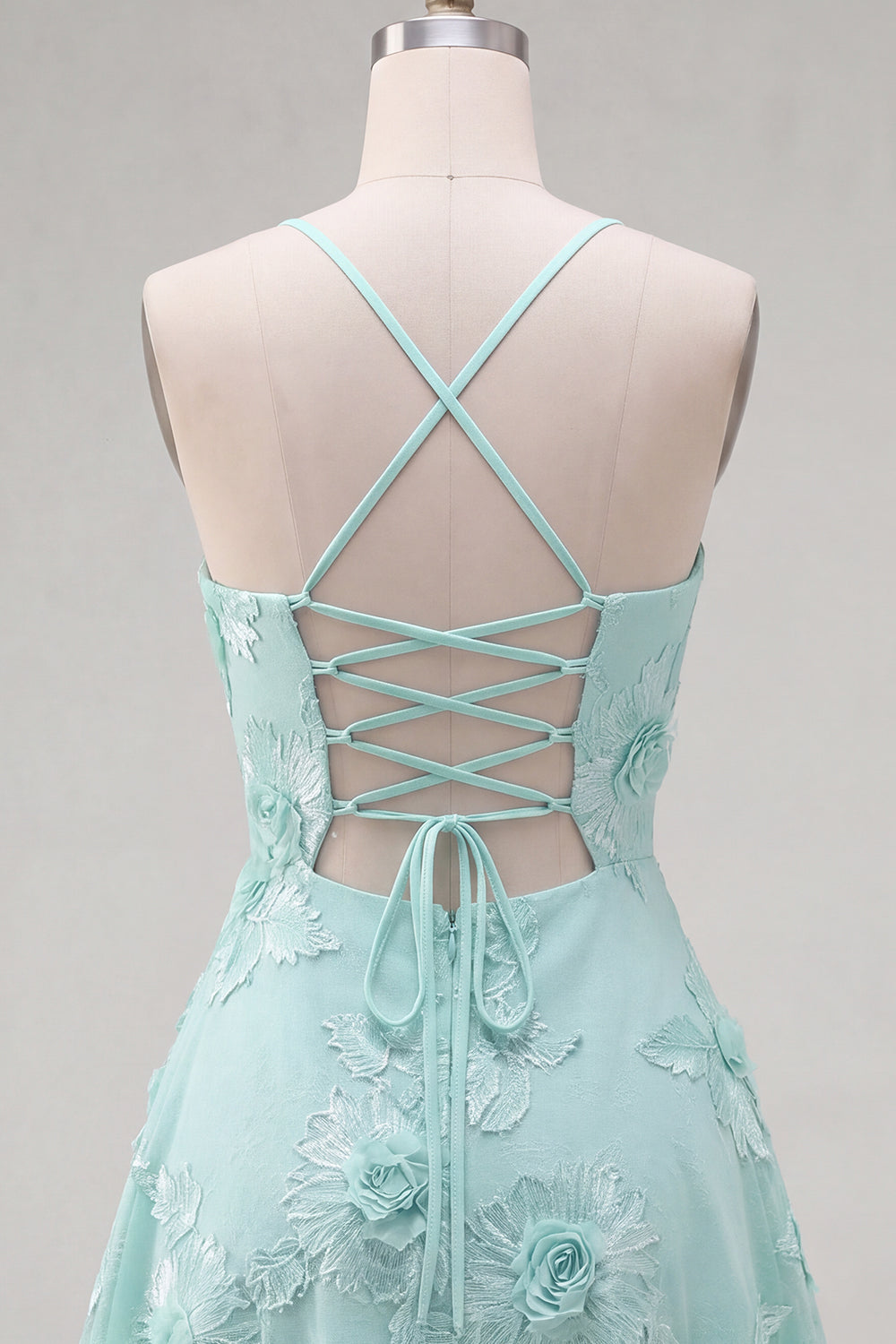 Blue A-Line Spaghetti Straps Floral Short Homecoming Dress