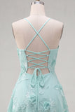Blue A-Line Spaghetti Straps Floral Short Homecoming Dress