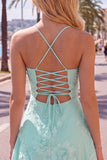 Blue A-Line Spaghetti Straps Floral Short Homecoming Dress