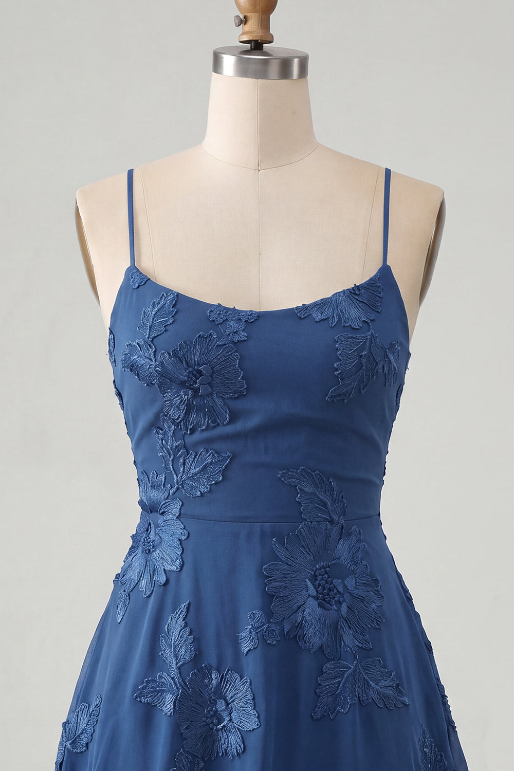 Blue A-Line Spaghetti Straps Floral Short Homecoming Dress