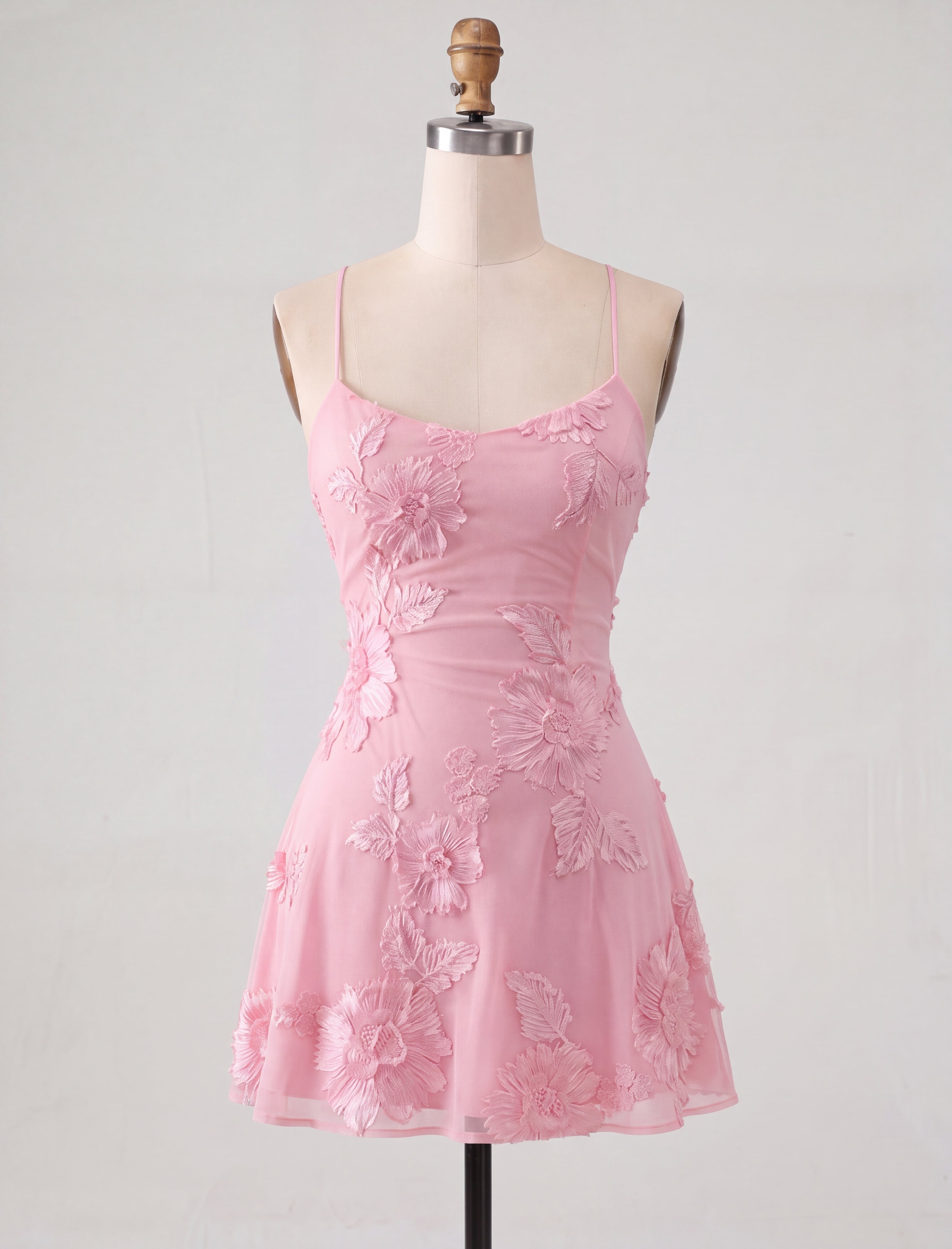 Blue A-Line Spaghetti Straps Floral Short Homecoming Dress