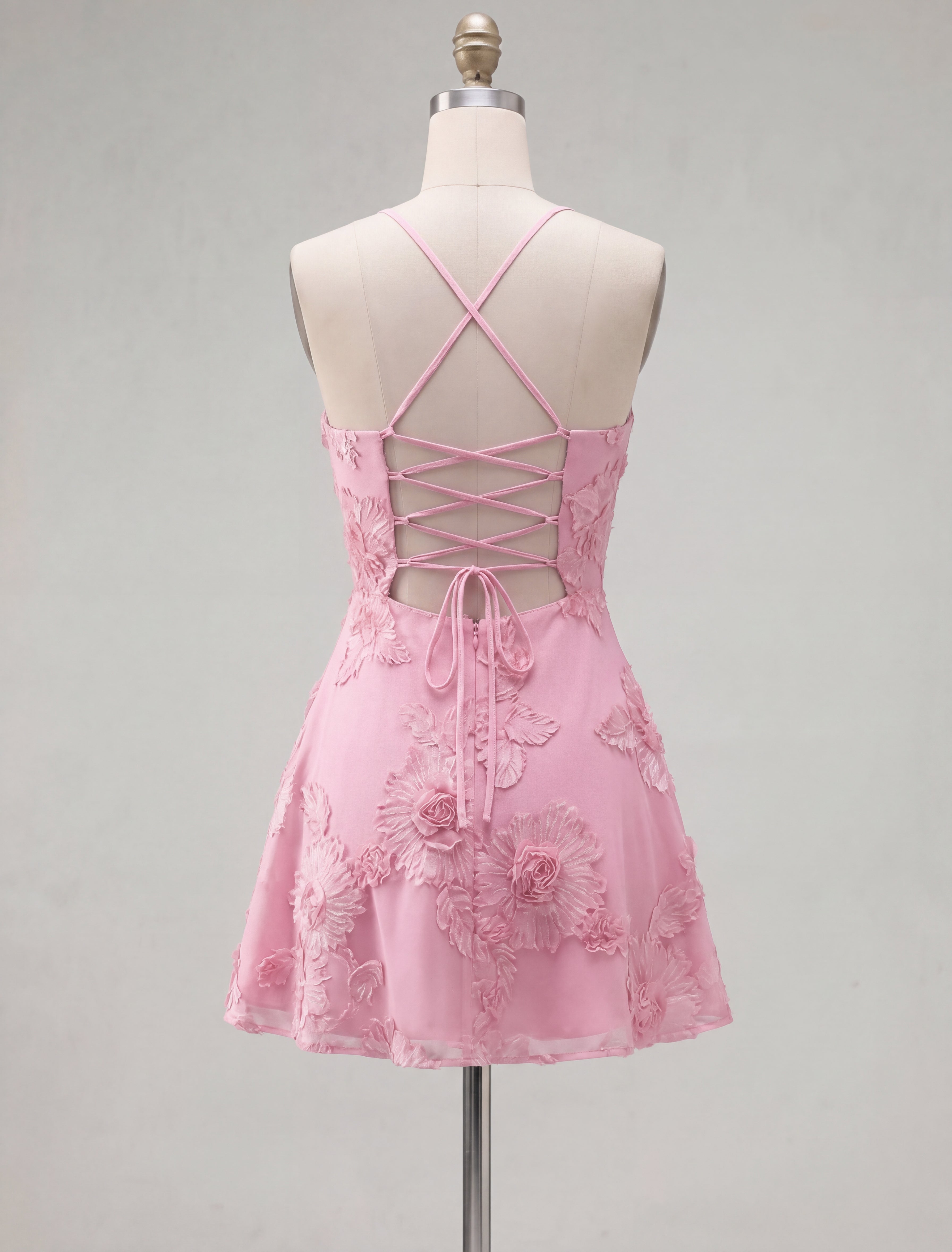 Blue A-Line Spaghetti Straps Floral Short Homecoming Dress