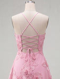 Blue A-Line Spaghetti Straps Floral Short Homecoming Dress