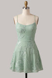 Blue A-Line Spaghetti Straps Floral Short Homecoming Dress