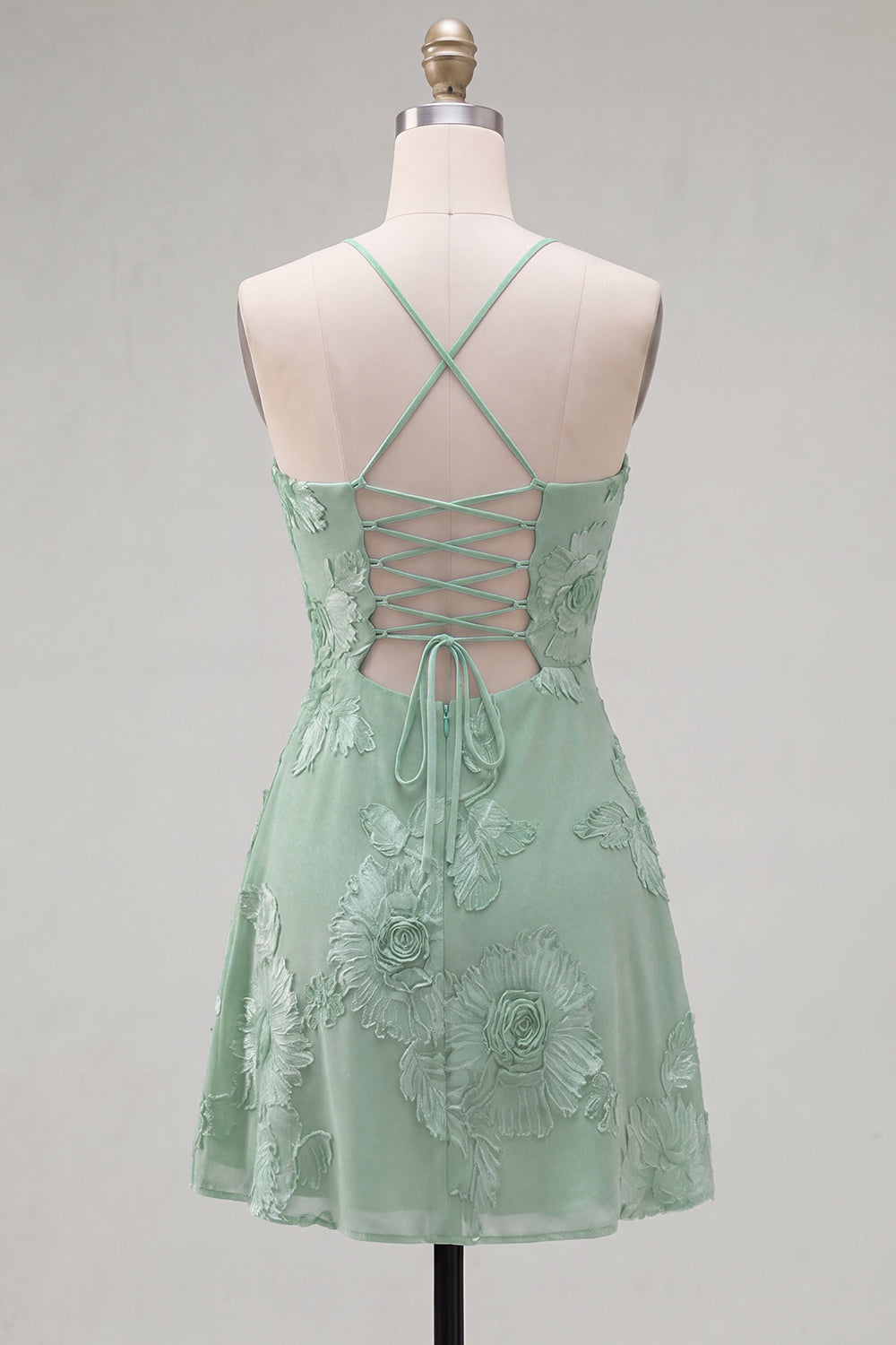 Blue A-Line Spaghetti Straps Floral Short Homecoming Dress