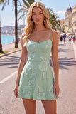 Blue A-Line Spaghetti Straps Floral Short Homecoming Dress