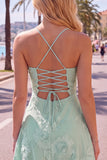 Blue A-Line Spaghetti Straps Floral Short Homecoming Dress
