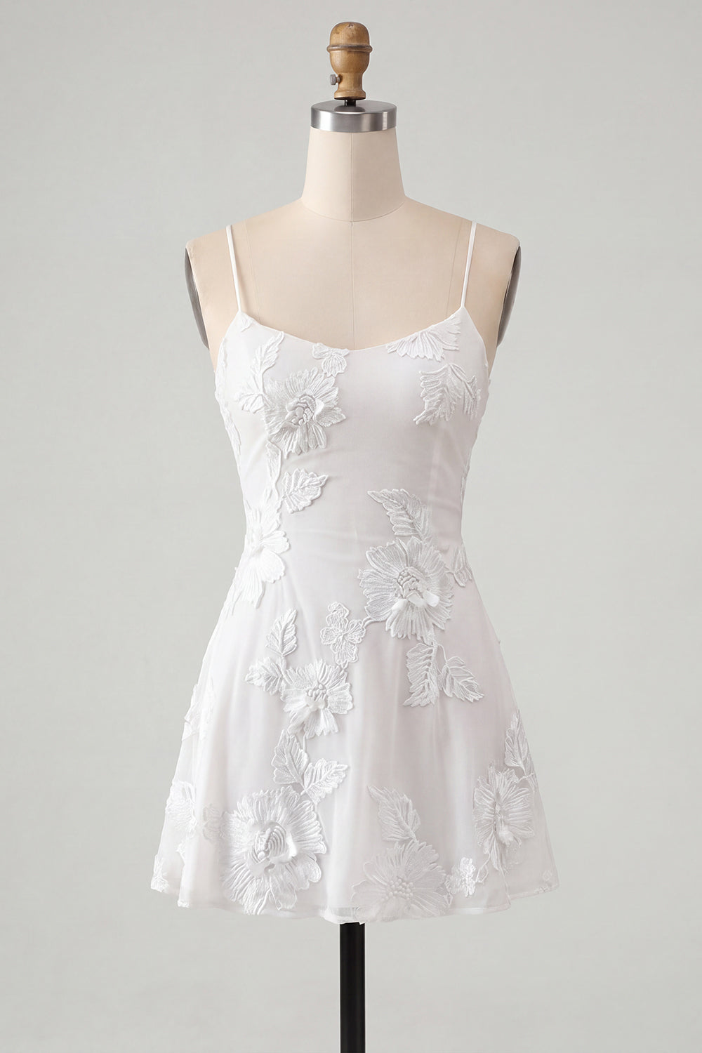 Blue A-Line Spaghetti Straps Floral Short Homecoming Dress