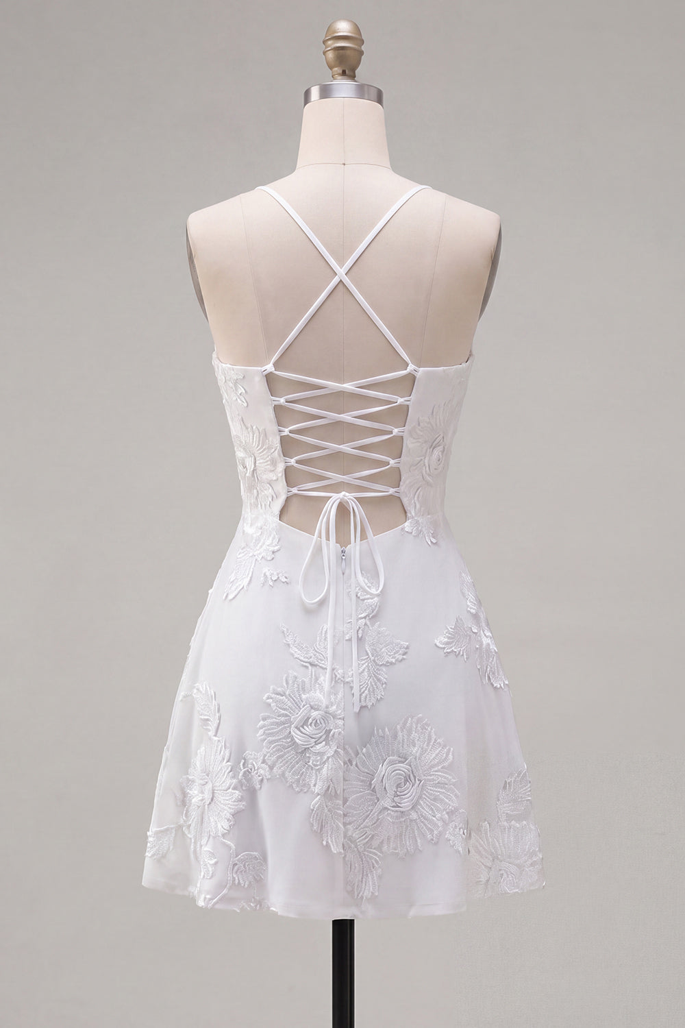 Blue A-Line Spaghetti Straps Floral Short Homecoming Dress