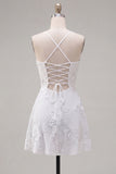 Blue A-Line Spaghetti Straps Floral Short Homecoming Dress